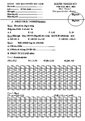 Đề ôn thi học kỳ I môn Toán Lớp 5 - Năm học 2015-2016